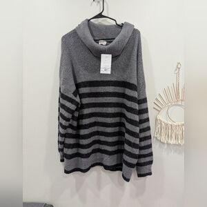 BNWT Ingrid & Isabel Gray and Black Striped Cowl Neck Plus Size  Sweater